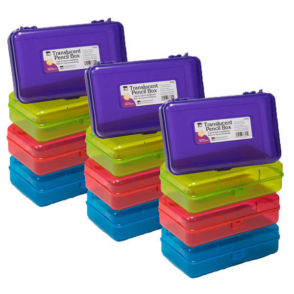 Charles Leonard Translucent Pencil Boxes, Assorted Colors, PK12 76305